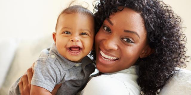 Smiling mom and child